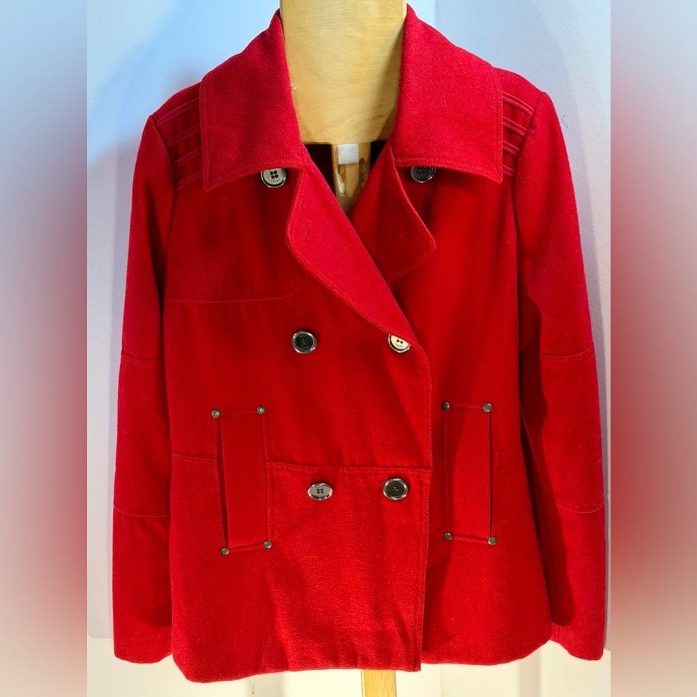 DKNY Women's Red Double-Breasted Military Style Coat